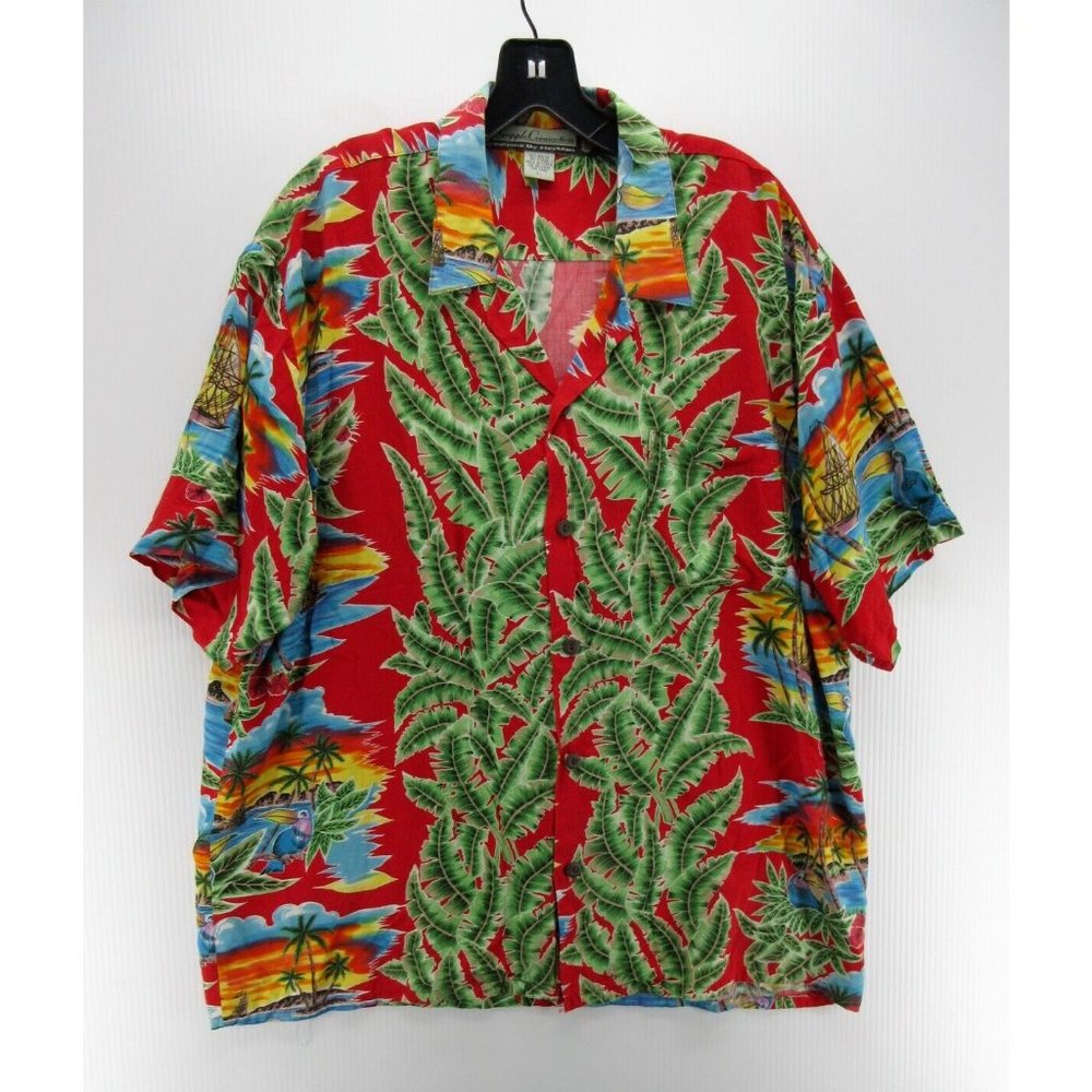 VINTAGE Pineapple Connection Shirt Large Hawaiian Palm Tree Button Down